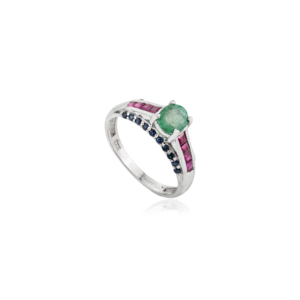 Anillo de Joyería Fina con Incrustaciones de Esmeralda, Rubí y Zafiro Naturales, Chapado en Rodio, para Mujer, Gran Venta - Product Image 3
