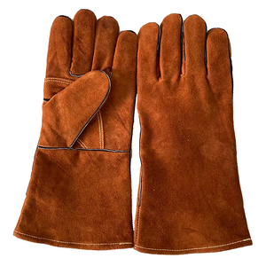 Gants de sécurité en cuir industriels, 14 pouces de long, manchette droite, résistants à la chaleur, résistants à l'abrasion, texture lisse pour une protection maximale - Product Image 1