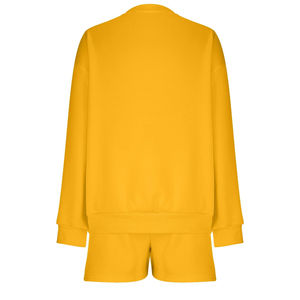 Ensemble sweat-shirt et short pour femme, jaune uni, col rond, coupe ample, manches longues, style décontracté, streetwear, vêtements de sport, OEM ODM, vente en gros - Product Image 6