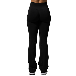 Pantalon évasé taille mi-haute noir pour femme, extensible, pour le sport, le fitness, le yoga, l'entraînement, tenue de sport confortable - Product Image 2