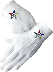 Gants en coton blancs franc-maçons avec équerre et compas brodés à la machine, 100 % coton, blancs. - Product Image 3