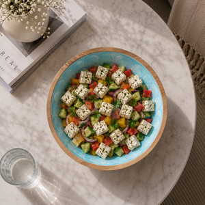 Bol de service en bois de manguier émaillé bleu ciel, fait main, sûr pour les aliments, pour salade, fruits, collations, décoratif, pour la cuisine, la table à manger, cadeau - Product Image 3