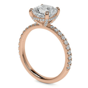 แหวนเพชรโรสโกลด์ 14k แหวนเพชรเพาะเลี้ยงสำหรับผู้หญิง ได้รับการรับรองจาก IGI แหวนเพชรทรงคุชชั่นเพาะเลี้ยง แหวนเพชรแบบฝังเพชรรอบวง - Product Image 4