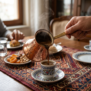 Cafetera Turca Tradicional de Cobre en Forma de Campana con Tapa Integrada, Cezve, Briki Griega para Estufa, Asa de Latón con Grabado Floral - Product Image 3