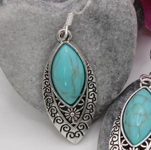 Nikhil Gems NG-033 Antique Silver Peace Pattern Turquoise Drop <b>Earrings</b> 925 Sterling Silver Handmade Gemstone Jewelry Trendy - Product Image 5