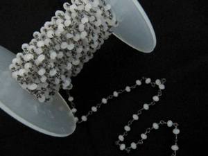 Cadena de cuentas facetadas de calcedonia blanca tipo rondelle, cadena de cuarzo hidro, se vende por pie - Product Image 2