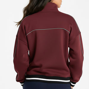 Sweat-shirt pour femme personnalisé OEM/ODM en coton 1005, 280 GSM, fermeture éclair quart, couleur unie, épaules tombantes, sweat-shirt lourd - Product Image 3