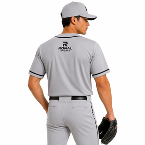 Nouveau maillot de baseball d'hiver pour homme, imprimé, à manches courtes, pour équipe, 100 % polyester, Ronal Sports, 140 g, col baseball - Product Image 4
