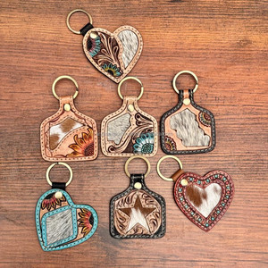 Porte-clés en cuir de vachette usiné avec marque personnalisée, porte-clés tournesol en cuir véritable, porte-clés en cuir sculpté - Product Image 3