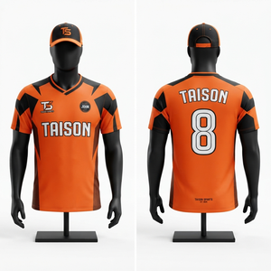 160 GSM Breathable Interlock Polyester Soccer Jersey <b>Orange</b> Black Panels Heat <b>Press</b> Custom Logo - Product Image 1