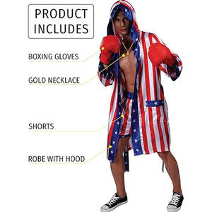 Costume de boxe en satin pour homme avec drapeau américain, comprenant une robe, des gants de boxe, un collier de champion et un short - Product Image 2