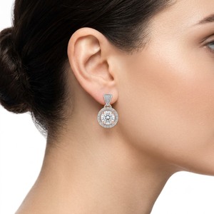 Luxury Halo Drop <b>Earrings</b> Moissanite Round Shape Diamond <b>Earrings</b> 10K <b>White</b> Gold Plated for Wedding Party Gift - Product Image 4