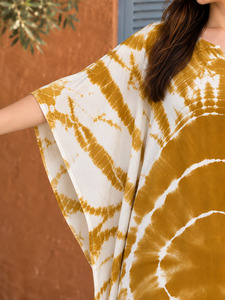 Boho Tie Dye V Neck Midi <b>Dress</b> Loose Asymmetric Cap <b>Sleeve</b> <b>Summer</b> Casual Woven <b>Dress</b> - Product Image 2