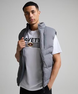 Chaleco Acolchado Gris sin Cuello para Hombre, Cierre de Cremallera, Cortavientos, Informal, para Otoño, Corte Regular, Relleno de Poliéster, Color Sólido - Product Image 3