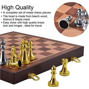 Luxury Metal Chess Set High Quality Gold Silver Pieces <b>Wooden</b> Folding Chess Board Magnetic Professional Family Chess Board <b>Game</b> - Product Image 2