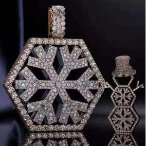 Pendentif Hexagonal en Moissanite Sertie de Pierres, en Argent Sterling 925 Plaqué Rhodium, Breloque Flocon de Neige pour Cadeau de Fête - Product Image 3