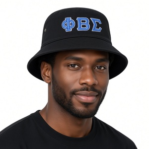 Phi Beta Sigma <b>Men</b> Black Bucket <b>Hat</b> Royal Blue Greek Letter Embroidery Cotton Fisherman Cap Casual Outdoor <b>Summer</b> Fashion - Product Image 1