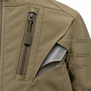 2026 Men's Softshell <b>With</b> Fleece Lining <b>Jacket</b> Stand Collar Full <b>Zipper</b> Closure Windproof Casual Outdoor Wear <b>With</b> Front <b>Pocket</b> - Product Image 4