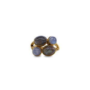 Labradorite 14K <b>Gold</b> Plated Brass Bohemian <b>Cocktail</b> Multi-Stone Cluster <b>Ring</b> - Product Image 1
