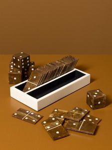 Jeu de dominos en résine avec tuiles brunes et points blancs dans une boîte de rangement, pièces de jeu d'art faites à la main, collection de dominos en résine - Product Image 5