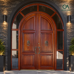 Puerta Doble Arqueada de Madera para Exterior, Entrada Principal de Villa con Ventana Superior y Vidrio Lateral GA-39S - Product Image 1