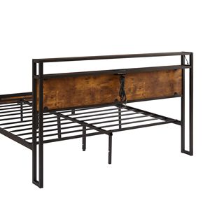 Struttura letto matrimoniale in metallo con luci LED, USB e rivestimento in legno, testiera e pediera, non richiede rete a molle, grande formato - Product Image 4