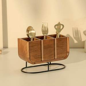 Soporte de madera para cubiertos, organizador de utensilios, cuchara, tenedor, cuchillo, encimera de cocina, soporte de madera rústico - Product Image 1