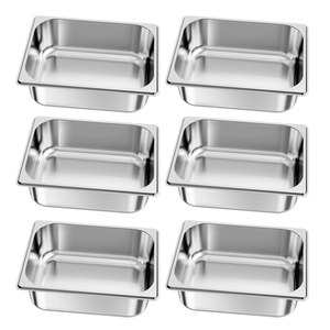 Set di 6 Vaschette in Acciaio Inox per Buffet, Profondità 4 Pollici, Antiaderenti, Attrezzatura Riutilizzabile per Ristoranti e Hotel - Product Image 2