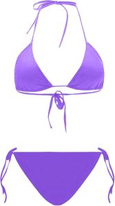 Hot Women's Purple Swimwear Bikini Set Solid Color Tie Side Swimwear Stretch Knitted Two Piece Bathing Suit - Product Image 4