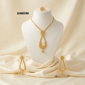 Conjunto de Collar Clásico con Cadena de Cuerda y Dijes de Flores Chapados en Oro de 24k para Mujer, Joyería para Bodas Africanas - Product Image 1