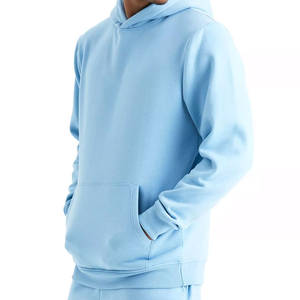 Ensemble de survêtement bleu clair à capuche pour homme, pantalon de jogging décontracté en coton de couleur unie avec poches latérales, coupe classique, idéal pour l'automne - Product Image 2