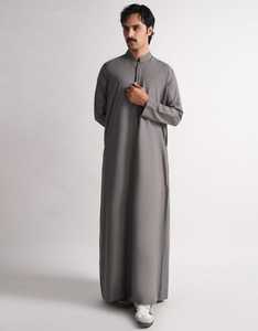 High quality traditional Muslim thobe Thawb Arab men plus size Breathable polyester <b>long</b> sleeve Flared hem embroidered - Product Image 3