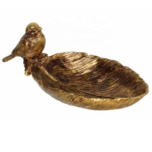 Nouvel Arrivage Porte-Bague en Forme de Feuille avec Oiseau, Finition Polie en Aluminium, Organisateur de Rangement Élégant pour Coiffeuse, Mariage et Fiançailles - Product Image 1