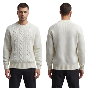 Pull tricoté mi-blanc pour homme, col rond, coupe oversize, en mélange de coton doux, avec boutons sur le devant – Collection Hiver Tendance – Offre Spéciale - Product Image 1