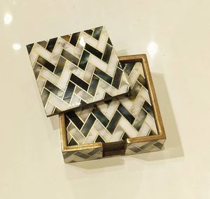 Luxury Agate Print <b>Coaster</b> Set Gold Rimmed MDF Wood <b>Drink</b> <b>Coasters</b> with Box for Home Gift Wholesale - Product Image 2