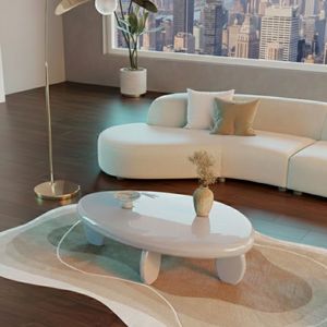 Table basse moderne en pierre de galets 46 po x 29 po x 12 po gris brillant - Product Image 4