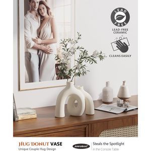 Juego de Jarrones Decorativos de Cerámica Mate Hug Donut, Estilo Nórdico Boho Moderno para Decoración del Hogar, para Estante de Sala de Estar o Decoración de Dormitorio - Product Image 2