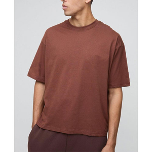 เสื้อยืดคอกลมแขนสั้นทรงปกติสำหรับผู้ชาย สีพื้น ผ้าฝ้ายถัก สวมใส่สบาย ระบายอากาศได้ดี น้ำหนัก 180 กรัม สีน้ำตาล - Product Image 2