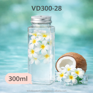 ขวด PET ทรงเหลี่ยม คอขวดขนาด 55 มม. ความจุ 300 มล. ฝาเกลียว สำหรับบรรจุภัณฑ์เครื่องดื่มน้ำผลไม้ ชา กาแฟ ส่งออกเอเชีย อเมริกา สำหรับอาหารกระป๋อง - Product Image 5