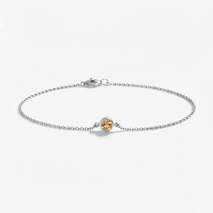 Bracelet à maillons en argent sterling plaqué rhodium Rhaya Jewels, classique, solitaire, avec citrine taille brillant, serti clos, pour enfants - Product Image 1