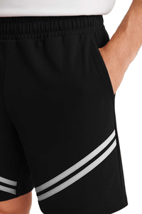 Pantalones Cortos Bermuda de Poliéster para Hombre, Color Negro, con Doble Raya Diagonal Blanca, Cintura Elástica, Secado Rápido, Transpirables, Estampado por Transferencia de Calor - Product Image 3