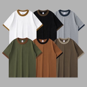 เสื้อยืดคอกลมแขนสั้นผ้าคอตตอน 100% หนัก 320 กรัม สไตล์ลำลองแนวสตรีทแวร์ พร้อมปกและปลายแขนเสื้อแบบตัดกัน สำหรับผู้ชายและผู้หญิง - Product Image 1