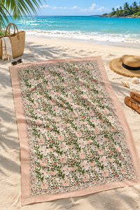 Women's Floral Block Print Cotton Sarong Beach Cover Up Breathable Plus Size Summer Holiday <b>Swim</b> <b>Skirt</b> - Product Image 3