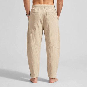 Pantalon Oxford en coton bleu pour homme, coupe droite, taille mi-haute, fermeture boutonnée, décontracté, léger, respirant, poches latérales, idéal pour l'été - Product Image 3