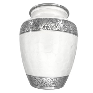 Urna Blanca de Alta Calidad, Estilo Americano, Grabada a Mano, para Cenizas de Adultos, Capacidad de 200 Pulgadas Cúbicas, Construcción de Níquel Esmaltado - Product Image 1