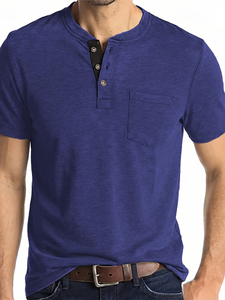 Summer <b>Men's</b> Short Sleeve Low-Neck Button-Up T-Shirt <b>Men's</b> <b>Base</b> <b>Layer</b> <b>Men's</b> Casual Top Suitable for Parties Beaches And Vacation - Product Image 2
