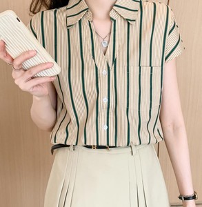 Camisa de Manga Corta a Rayas para Mujer, Cuello Camisero, Popelina, Blusa Informal, Primavera Verano, Corte Regular, 100% Algodón - Product Image 3