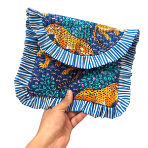 Pochette imprimée à la main de Jaipur, écologique, pour usage quotidien, trousse à cosmétiques, pochette en coton matelassé à volants pour voyage, cadeaux et organisation - Product Image 3
