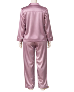 Ensemble de pyjama pour femme en satin rose personnalisé, manches longues, boutonné, style soie, vêtements de nuit, ensemble confortable en deux pièces - Product Image 5