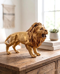 Figura de León de Latón Hecha a Mano, Escultura de León Rugiente, Estatua de Animal Salvaje Majestuoso, Decoración de Lujo para Mesa de Hogar u Oficina - Product Image 1